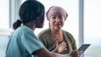 Patient talking with a clinician